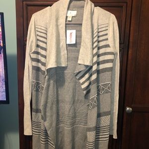 Long gray and cream cardigan, with tags.